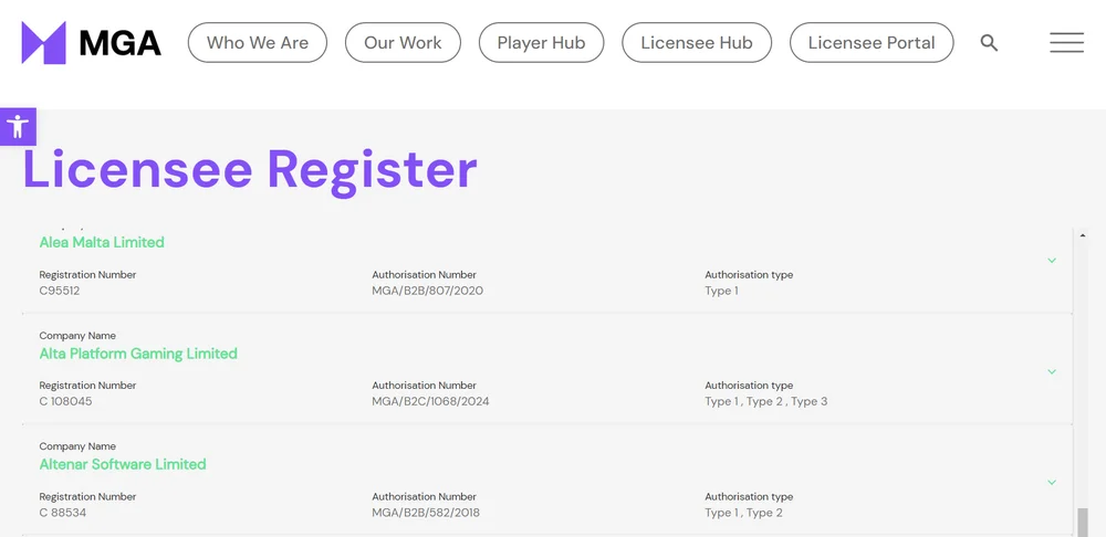 The MGA website has information available on casinos that operate under a Maltese license